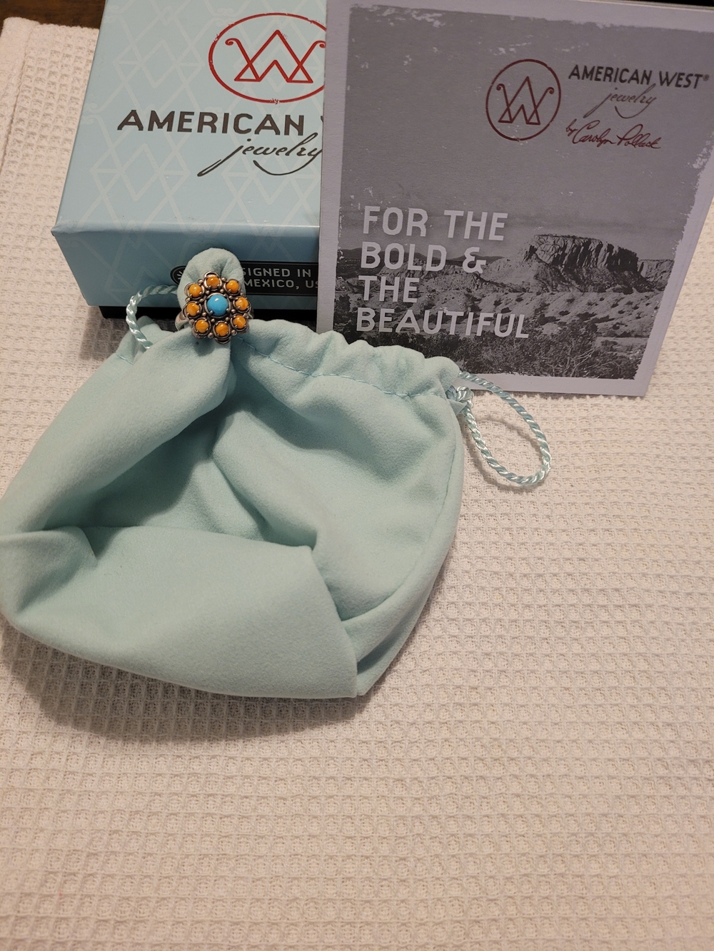 American West Silver Floral Ring with Turquoise Center and Orange Spiney Oyster
